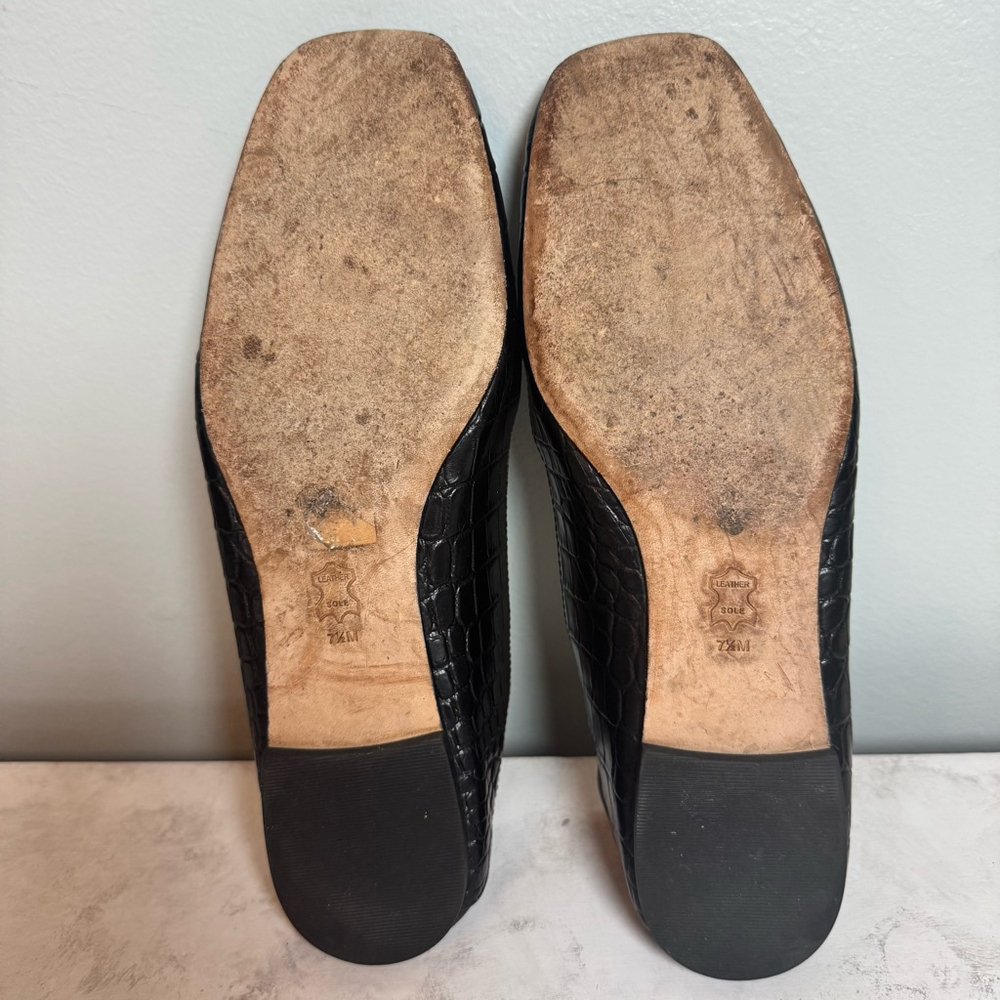Women's Tory Burch Charm Croco Leather Loafers Size 7.5 Brown Black - Picture 4 of 10